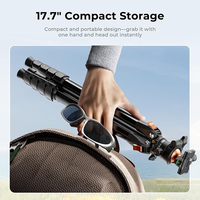 K&F CONCEPT 73" Aluminum Compact Camera Tripod, Portable Travel Tripod Compatible with iPhone, 22 lbs Capacity Arca Swiss Ball Head for DSLR Mirrorless Teleprompter Spotting Scope