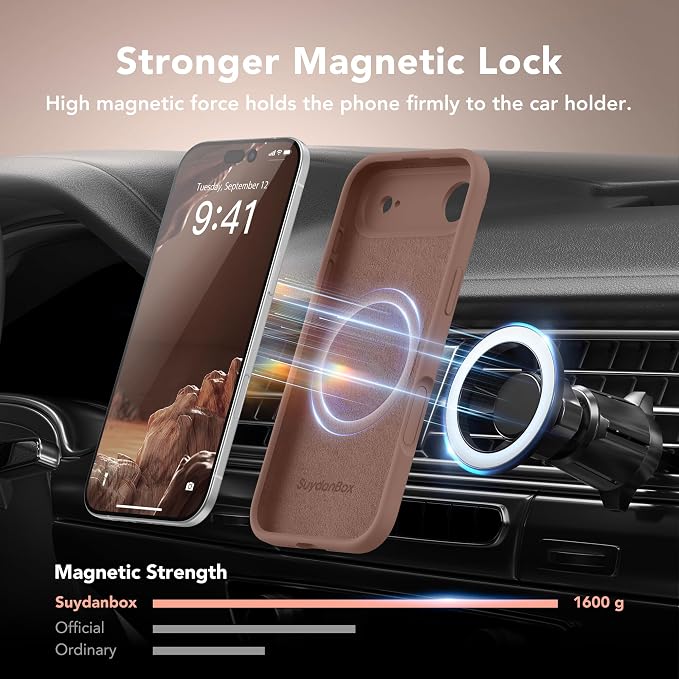 Magnetic for iPhone Air Case, Compatible with MagSafe, [Full Camera Protection][Screen Protector] Silicone Shockproof Protective Phone Case for iPhone 17 Air 6.5", Brown