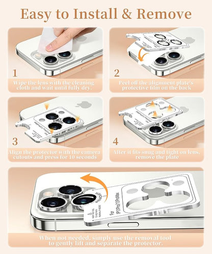 GolbinBox Camera Lens Protector for iPhone 13 Pro/13 Pro Max, 1:1 Invisible Fit, 9H Tempered Glass Ultra HD Metal Individual Camera Cover for Women, Case Friendly, Bling/Silver
