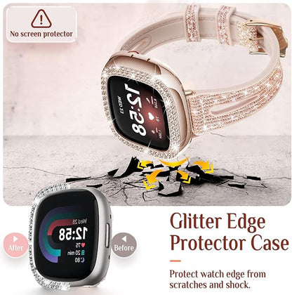 Bling Thin Band for Fitbit Sense/Fitbit Versa Bands for Women - Silicone Glitter Strap Accessories Compatible with Fitbit Sense 2/Versa 4 (Rose Gold)