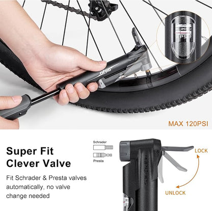GEWAGE Bicycle Phone Mount Bag & Bicycle Tire Pump, Bike Multitool with Tyre Lever - Bike Tool Kits for Repair and Maintenance at Home or On The Road