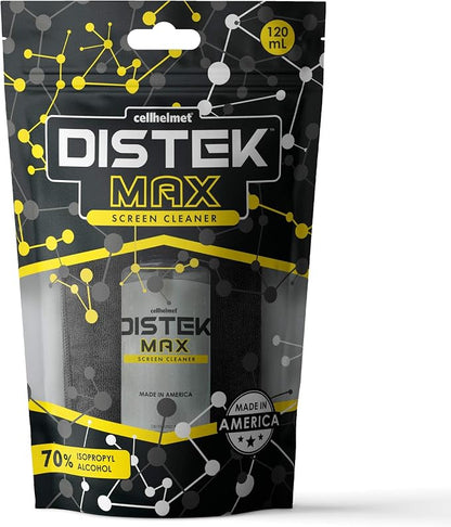 cellhelmet DISTEK Max Screen and Phone Cleaner Disinfectant with 70 Percent Isopropyl Alcohol 70% Universal for All Glass Displays, LCD - 120mL / 4oz with Microfiber Cloth - Made in USA