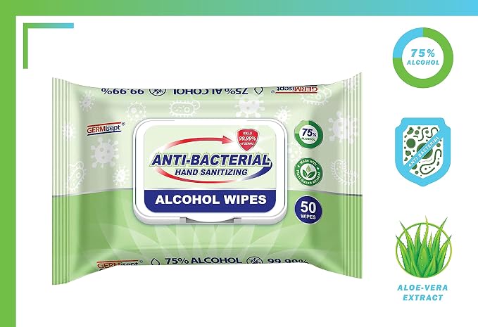 Advanced 75% Alcohol Antiseptic Hand Sanitizer Multipurpose Wipes (50 Count x 2 Pack : 50 Wipes)