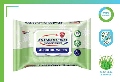 Advanced 75% Alcohol Antiseptic Hand Sanitizer Multipurpose Wipes (50 Count x 2 Pack : 50 Wipes)