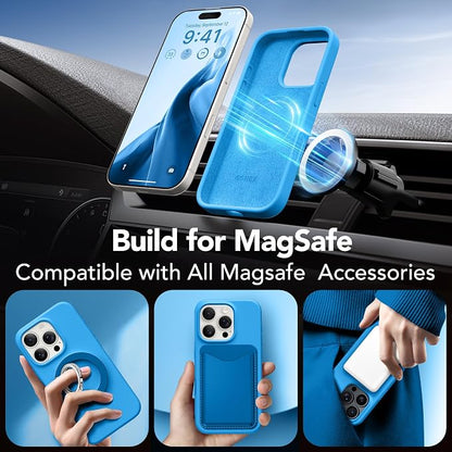 GONEZ Magnetic for iPhone 16 Pro Case, Compatible with MagSafe, [Screen Protector + Camera Lens Protector], Silicone Shockproof Anti-Scratch Protective Phone Case 6.3 inch, Wave Blue
