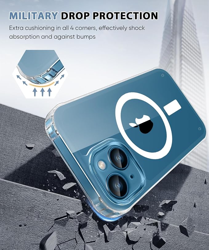 Magnetic for iPhone 13 Case, [Design for MagSafe] Built-in Screen Protector, with Camera Lens Protector, Full Body Shockproof Protective Bumper Phone Case 6.1 Inch - Clear