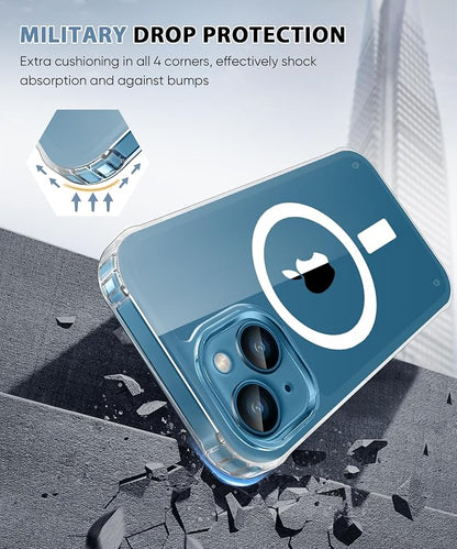 Magnetic for iPhone 13 Case, [Design for MagSafe] Built-in Screen Protector, with Camera Lens Protector, Full Body Shockproof Protective Bumper Phone Case 6.1 Inch - Clear