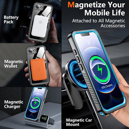 SPIDERCASE Magnetic for iPhone 16e Case iPhone 17e Case Waterproof, Built-in Screen & Camera Lens Protector[IP68 Underwater] [Military Grade Shockproof] Full Body Protection Phone Case,Blue