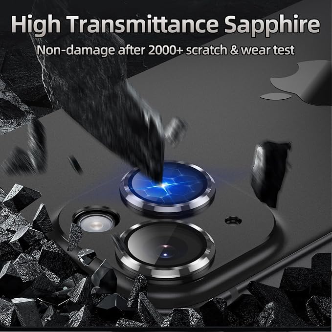 Korecase for iPhone 15/iPhone 15 Plus Camera Lens Protector,[Drop Protection][Scratch Resistant] Aluminum Alloy Metal Tempered Glass Camera Cover, Case Friendly Lens Protector -Black