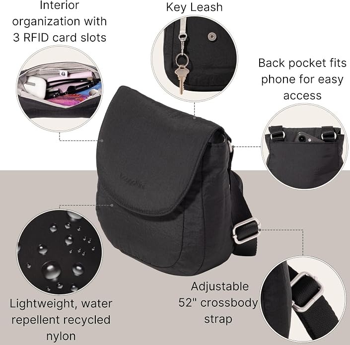 Baggallini Swift Flap Mini Crossbody - 6.3"x7" Lightweight Small Travel Purse with Crossbody Strap and RFID
