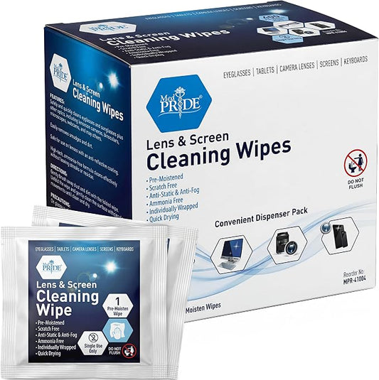 MED PRIDE Anti-Fog Lens & Screen Cleaning Wipes, Premoistened, Scratch-Free & Anti-Static Eyeglass & Electronics Wipes, Individually Wrapped, Ideal for Glasses, Cameras, Phones & Laptops (400)