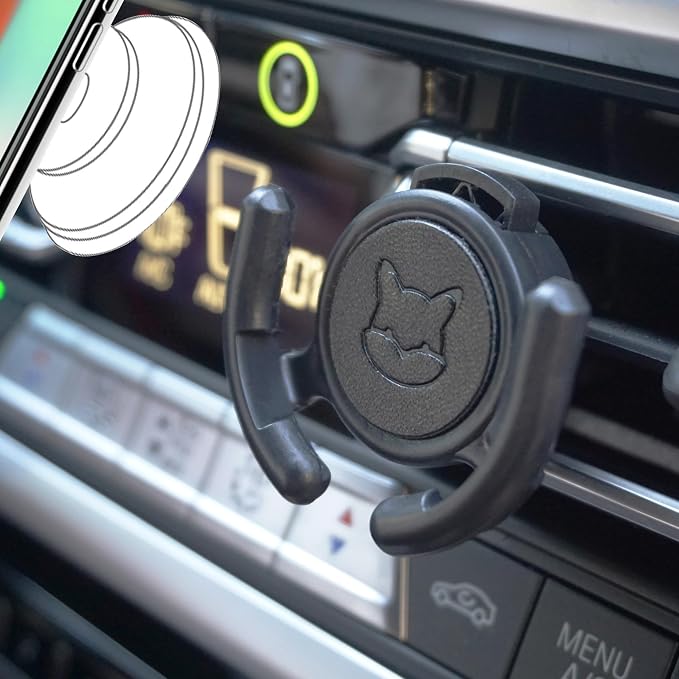 Car Vent Mount Holder - Compatible with Popsocket - Black Leather Car Mount Made for Pop Socket Grips Collapsible Phone Holder for Pop Mount with Secure AC Vent Clip, Horizontal Air Vent ONLY