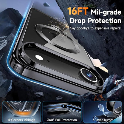 [Tri-Shield Protection] for iPhone Air Case with 360° Spin Stand Compatible with MagSafe [Magnetic CD Ring] [Screen & Camera Lens Protector] Shockproof Plating Never-Yellowing, Black-6.5"