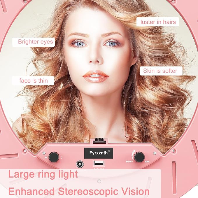 Ring Light 18" with Stand, 55w 6700K LED Light,63" Tripod,Multi-Angle Adjustable Phone Stand, for iPhone and Android Phones, CRI95, Suitable for YouTube, TikTok, Selfies (Pink, 18")
