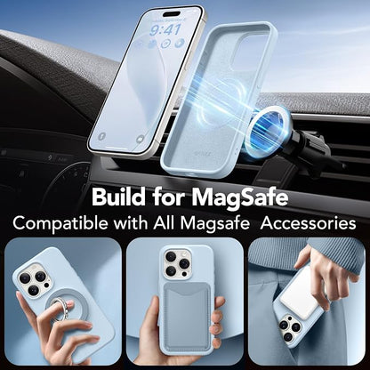 GONEZ Magnetic for iPhone 15 Pro Case, Compatible with MagSafe, [Screen Protector + Camera Lens Protector], Silicone Shockproof Anti-Scratch Protective Phone Case 6.1 inch, Blue