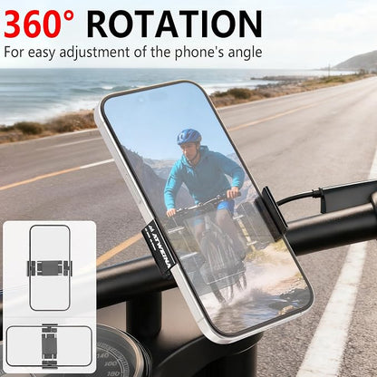 Bike Phone Holder, Motorcycle Phone Mount, Aluminum Alloy Bicycle Handlebar Cell Phone Stand, 360°Rotate Ebike Scooter Phone Clamp Clip, Suitable for 4.5-7.0" Smartphones (Black)