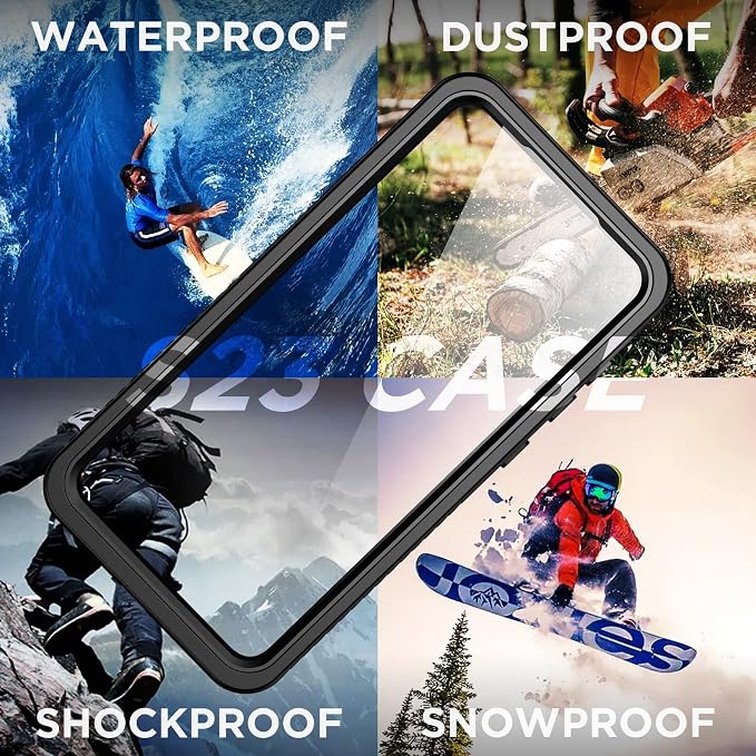 Temdan for Samsung Galaxy S23 Case,Waterproof Built-in Lens & Screen Protector[Full Body Shockproof][12 FT Military Drop Proof][Dustproof][IP68 Underwater] Case for Galaxy S23 5G 6.1’’-Black/Clear