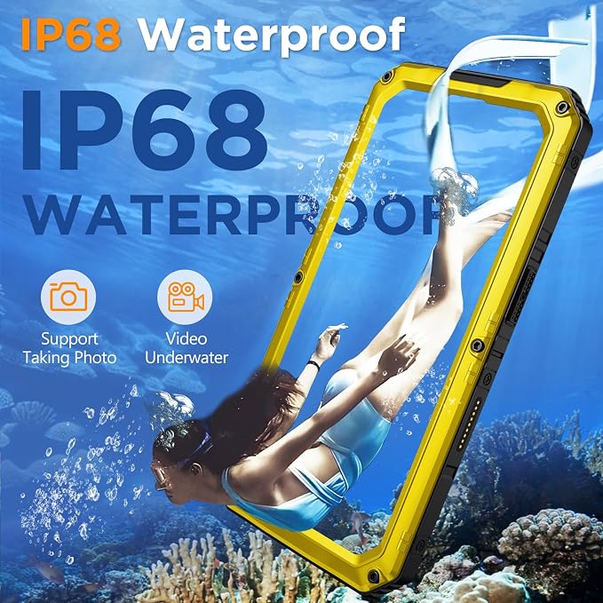 Mitywah Waterproof Case for iPhone 16 Plus, Shockproof Heavy Duty Case with Built-in Screen Protector, Underwater Full Body Protective Metal Case 6.7 inch, Yellow