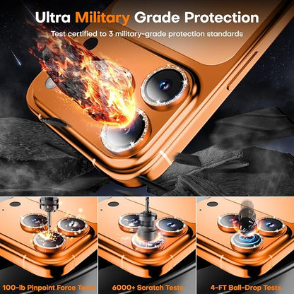 Camera Lens Protector for iPhone 17 Pro Max/17 Pro/16 Pro Max/16 Pro/15 Pro Max/15 Pro/14 Pro Max/14 Pro,Tempered Glass Metal Individual Cover[Anti-drop] Case Friendly- Glitter Cosmic Orange