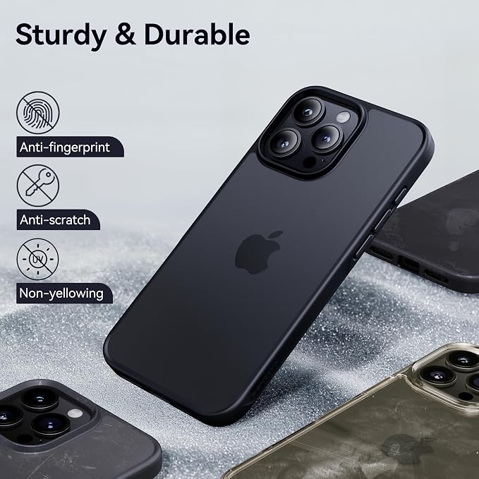 CASEKOO for iPhone 16 Pro Max Case, [Never Yellow Technology] [Mil-Grade Drop Protection] Translucent Slim Cover Women Men for iPhone 16 Pro Max Phone Case 6.7 inch, Frosted Black