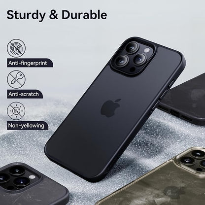 CASEKOO for iPhone 16 Pro Case, [Never Yellow Technology] [Mil-Grade Drop Protection] Translucent Slim Cover Women Men for iPhone 16 Pro Phone Case 6.1 inch, Frosted Black