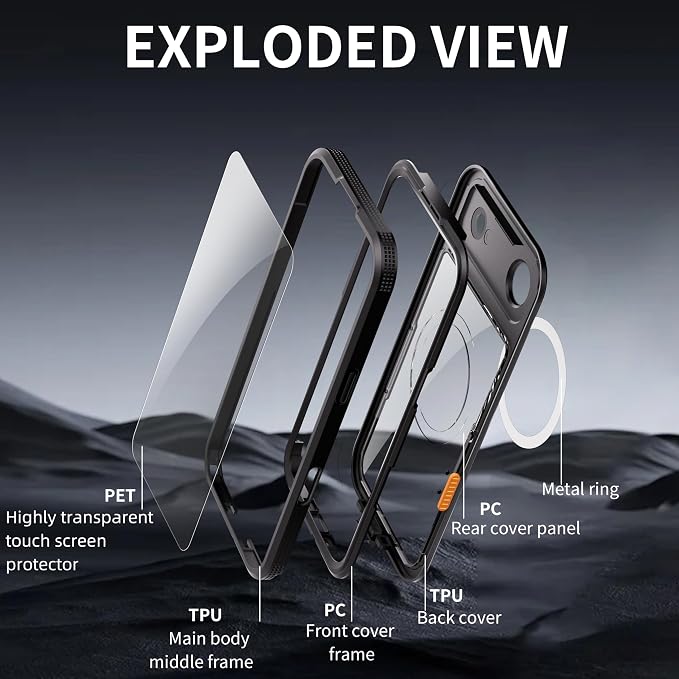 Guppy for iPhone 17 Air Magnetic Waterproof Case, Built-in Screen Protector [IP68 Waterproof][14FT Military Drop Proof] 360° Full Body Protection Dustproof Shockproof Heavy Duty Rugged Case, Black