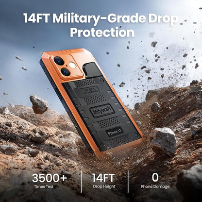 Mitywah Waterproof Case for iPhone 17, Rugged Metal Case with Built-in Screen Protector, Heavy Duty Full Body Shockproof Protective Cover 6.3 inch, Orange