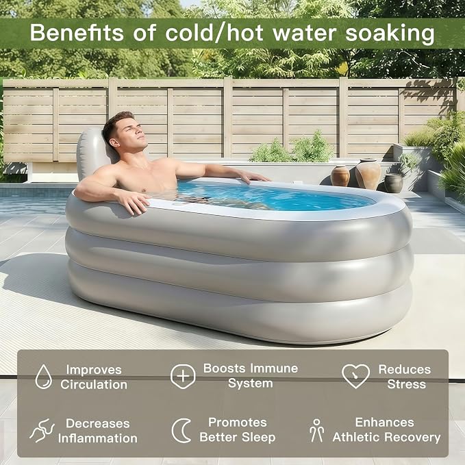 Inflatable Bathtub with Electric Air Pump and Bath Pillow - Portable Bathtub with Zippered Lid and Cup Holder Suitable for Indoor and Outdoor Use