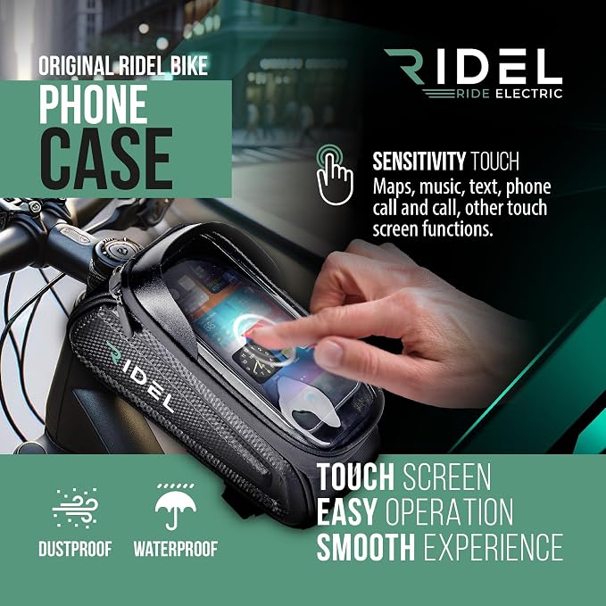 Ridel Bike Phone Holder Bag with Sensitive Touch - Upto 6.8" Waterproof Front Frame Phone Holder for Bike - Bike Bag with 3 Adjustable Straps & Headphone Hole