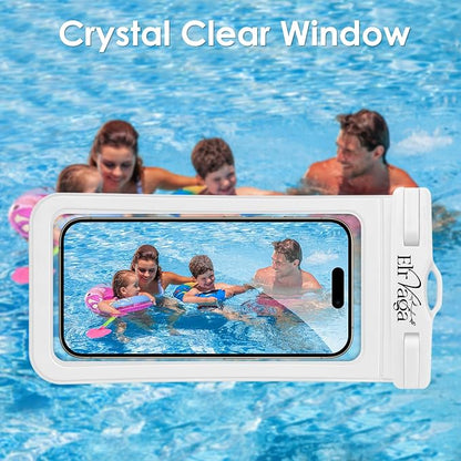 2 Pack IPX8 Waterproof Phone Pouch for iPhone 16/15/14/13 Pro Max Plus (7.2 Inch) - Swimming, Diving, Snorkeling, Snowproof - Touchscreen Friendly Underwater Photography Dry Bag (White&White)