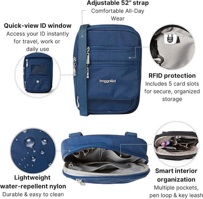 Baggallini Journey Crossbody Bags for Women 9x6 Small Lightweight Travel Handbag W/RFID