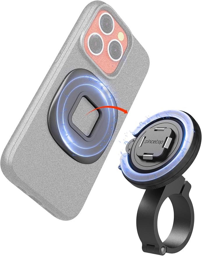 sincetop Bike/Motorcycle Magnetic Phone Mount Series Q [ Quad ] - Bicycle Handlebar Aluminum Phone Holder - Quick Release - Compatible with Moto, Electric Bike, Moto, Motobike and Scooters