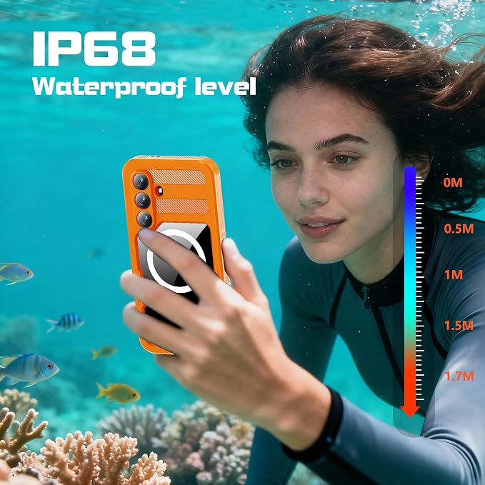 Guppy for Galaxy S26 Plus Magnetic Waterproof Case, Built-in Screen Protector [IP68 Waterproof][14FT Military Drop Proof] 360° Full Body Protection Dustproof Shockproof Heavy Duty Rugged Case, Orange