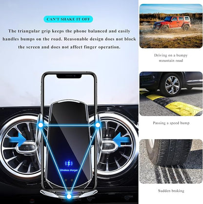 Sun Walker Wireless Car Charger Mount, Electric Induction 15W Fast Charging Bracket Air Vent Phone Holder, Auto-Clamping Wireless Charger Vent Mount Compatible with Most Smartphones (Silver)