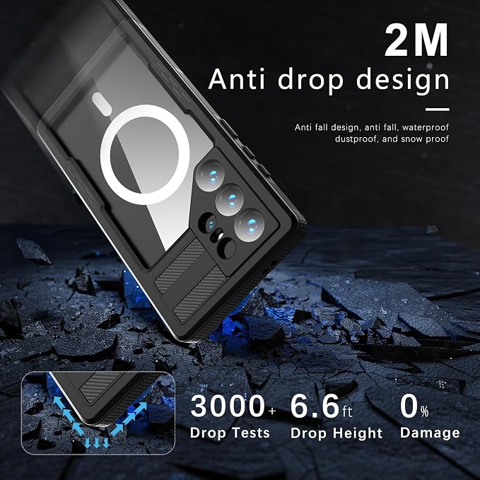 Losin Compatible with Galaxy S25 Ultra Case Waterproof Magnetic [Compatible with MagSafe] [Drop Protection] [IP68 Underwater] Full Body Shockproof Protective Phone Case, Black