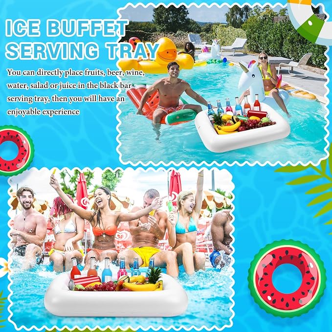 FillTouch Rectangular Inflatable Serving Bar Floating Drink Holder for Pool Inflatable Cup Holders Hot Tub Accessories, Adults Swimming Fun Drink Floats for Swimming Pool Party(White)