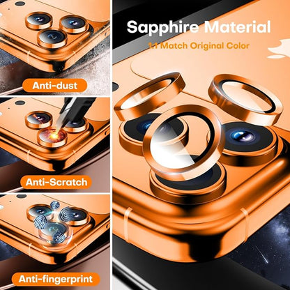 Camera Lens Protector for iPhone 17 Pro Max/17 Pro/16 Pro Max/16 Pro/15 Pro Max/15 Pro/14 Pro Max/14 Pro,Tempered Glass Metal Individual Camera Cover[Anti-drop] Case Friendly- Cosmic Orange