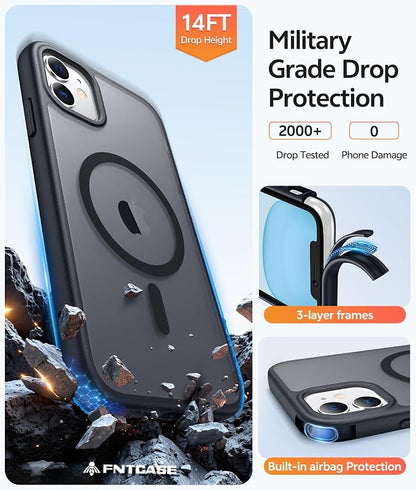 FNTCASE for iPhone 11 Case: [Compatible with Magsafe] Translucent Matte Magnetic Phone Cover - Military Grade Drop Protection Shockproof Protective Cases - Black Visit the Store