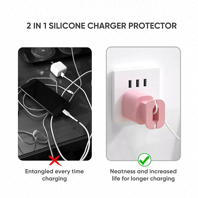 2 in 1 Silicone Charger Protector with Cord Wrap, iPhone Silicone Power Adapter Case, Snapback Charger Winder, Compatible with 18W/20W (2P-BP)