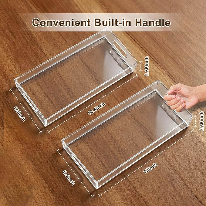 Acrylic Tray 2 PCS Toilet Tank Tray Toiletpaper Basket Back of Toilet Organizer,for Bathroom Organization Clear Decor and Countertop Storage