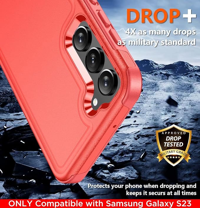 SPIDERCASE Designed for Samsung Galaxy S23 Case, [10 FT Military Grade Drop Protection], 2 Pack [Tempered Glass Screen Protector+Camera Lens Protector] Heavy Duty Shockproof Case, Red