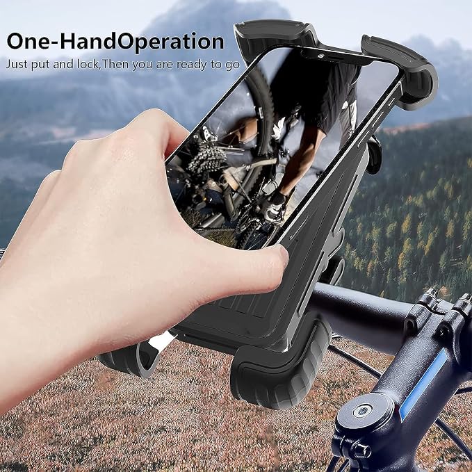 2 Packs Bike Motorcycle Phone Mount,[Ultra Metal] Bike Motorcycle Phone Holder with Security Lock, Bicycle Phone Mount with Soft Cushion & Adjustable Clip Compatible with 4.7''-6.8'' Phone