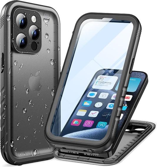 Cozycase for iPhone 15 Pro Waterproof Shockproof Dustproof Case - Heavy Duty/360 Full Body/Military Grade/Protective/Rugged 【8FT Drop Proof】 Built in Screen/Camera Protector with Lanyard Black