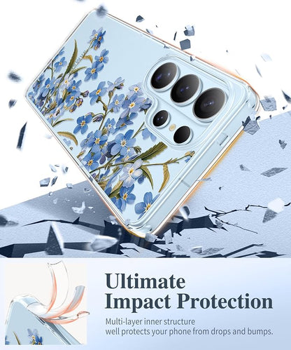 GVIEWIN for Samsung Galaxy S26 Ultra Case, Clear Floral Slim Shockproof Protective Women Phone Case, Non-Yellowing, with Screen Protector & Camera Lens Protector for S26 Ultra 6.9", Aconite/Blue