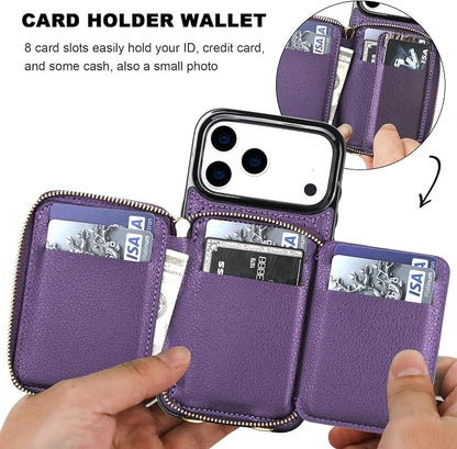 Bocasal Crossbody Wallet Case for iPhone 17 Pro Max, RFID Blocking PU Leather Zipper Handbag Purse Flip Cover, Kickstand Folio Case with Card Slots Holder Wrist Strap Lanyard 5G 6.9 Inch (Dark Purple)