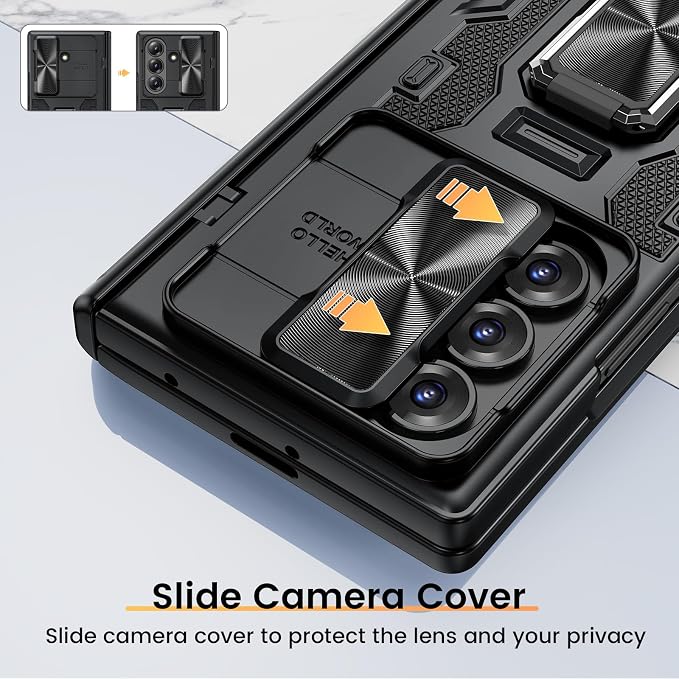 VEGO for Samsung Z Fold 7 Case with Screen Protector Anti-Peeping,Black | Built-in Hinge Protection &Slide Camera Cover Full-Body Shockproof Protective Rugged Kickstand Case for Galaxy Z Fold 7