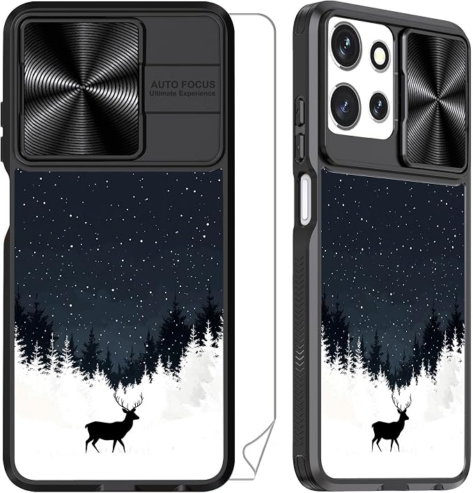 for Motorola Moto G Power 5G 2025 Case with Reindeer in The Winter Forest, Metal Slide Camera Cover, Screen Protector, Anti-Peeping Privacy Safeguard, Camera Lens Protector Phone Case for G Stylus 5G