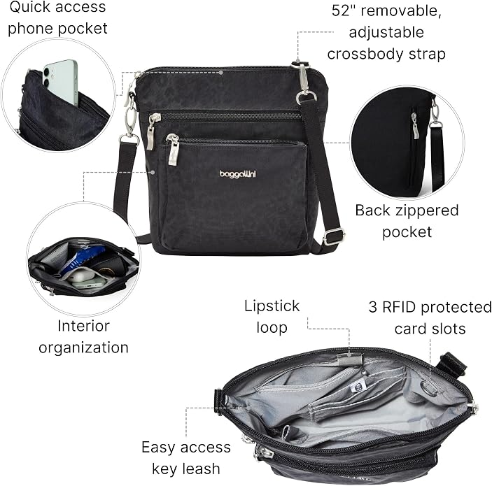 Baggallini Modern Pocket Crossbody Bag for Women, 8.5"x8.5" Handbag Purse with RFID, Lightweight Water-Resistant