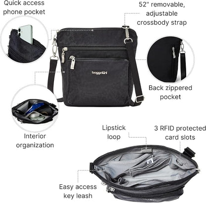 Baggallini Modern Pocket Crossbody Bag for Women, 8.5"x8.5" Handbag Purse with RFID, Lightweight Water-Resistant