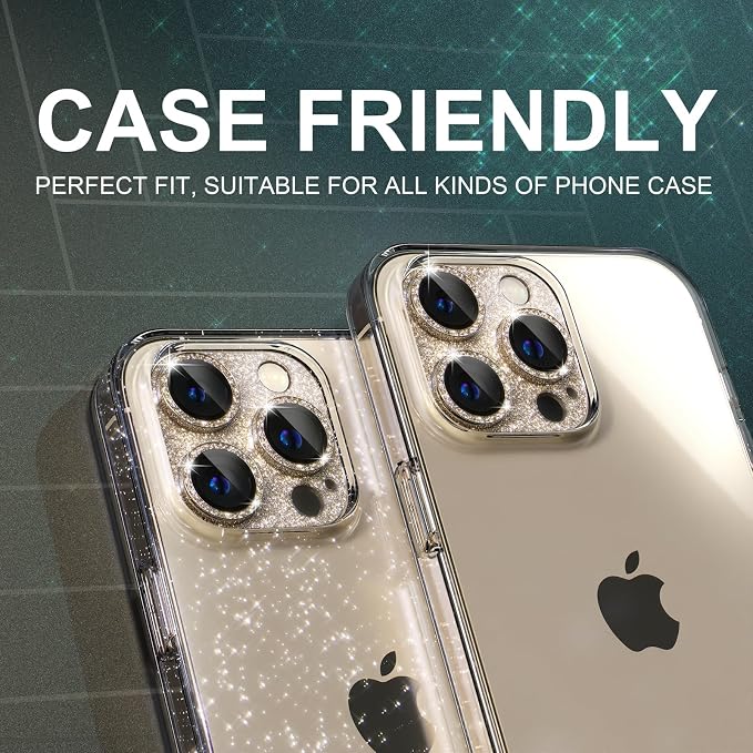 Choiche for iPhone 14 Pro/iPhone 14 Pro Max Camera Lens Protector, Bling Camera Cover with 9H Tempered Glass Lens Screen Protector Metal Ring Decoration Accessories (Glitter-Gold)